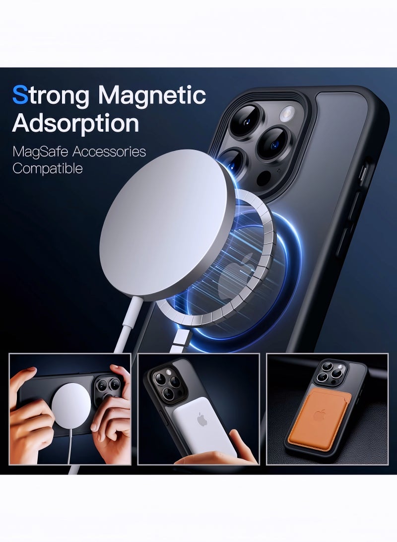 Magnetic Shockproof Fast Charging Phone Case for iPhone 16 Pro Max - Black Transparent Protective Cover for Magsafe Charging, Durable Slim Fit Case for Men & Women - Image 2