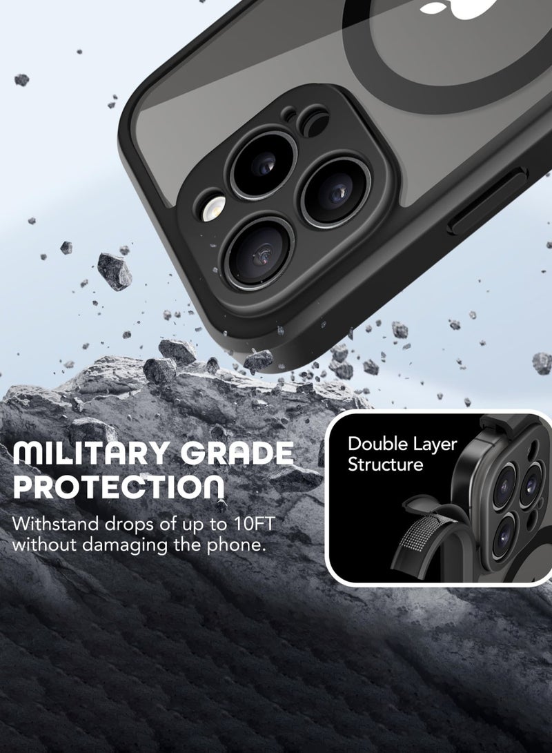 Magnetic Shockproof Fast Charging Phone Case for iPhone 16 Pro Max - Black Transparent Protective Cover for Magsafe Charging, Durable Slim Fit Case for Men & Women - Image 3