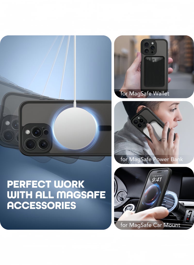 Magnetic Shockproof Fast Charging Phone Case for iPhone 16 Pro Max - Black Transparent Protective Cover for Magsafe Charging, Durable Slim Fit Case for Men & Women - Image 4