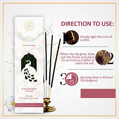 LUXURIATE Naagchampa Organic Natural Herbal Incense Organic Incense, Long-Lasting Incense Stick, Agarbatti for Puja, Prayer | Luxury Premium Incense - Pack of 1 (20 Sticks) - Image 3