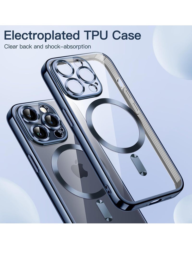 Raxoom Electroplated Case for iPhone 15 Pro Max 6.7-Inch, Camera Lens Full Protection, Compatible with MagSafe Wireless Charging, Shockproof Soft TPU Phone Cover (Blue) - Image 1