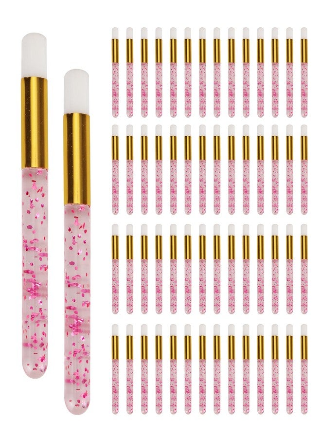 Axigundaone 60 Pcs Pink Lash Cleaning Brushes Bulk, Lash Shampoo Brush Glitter Crystal, Eyelash Extension Cleaning Brush for Nose Lash Shampoo Tool - Image 1