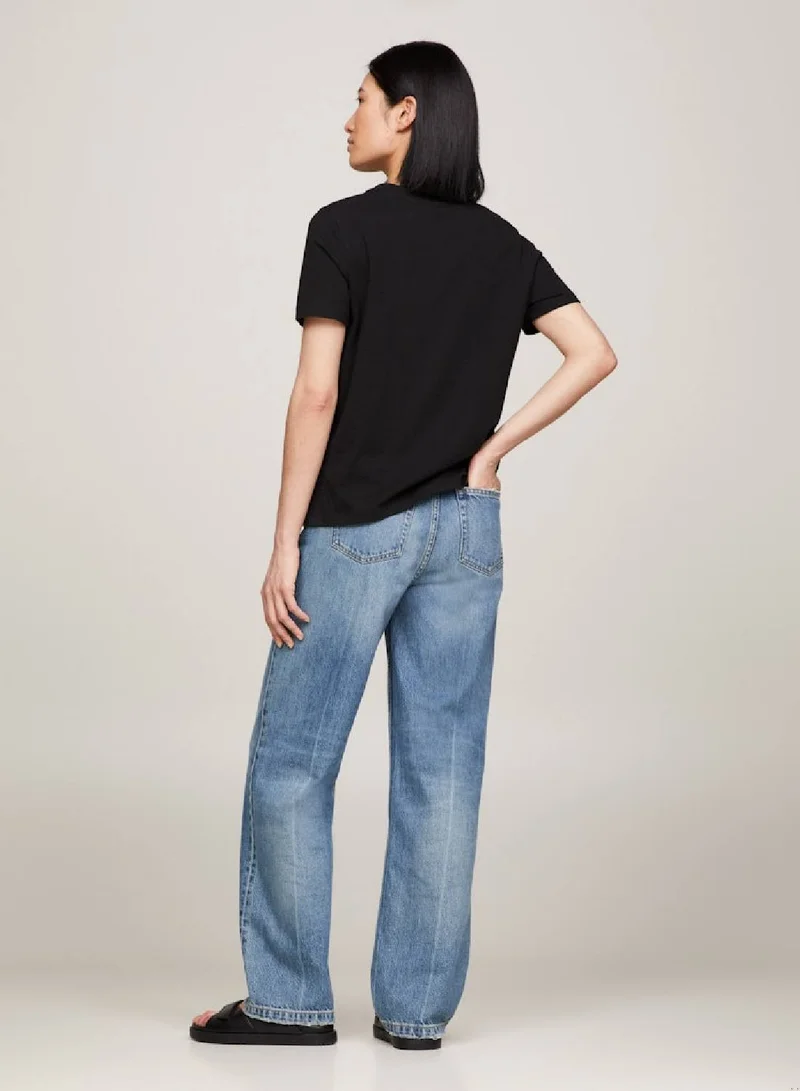 TOMMY HILFIGER Women's Th Monogram Featuring A Crew Neck T-Shirt -  Pure cotton, Black
