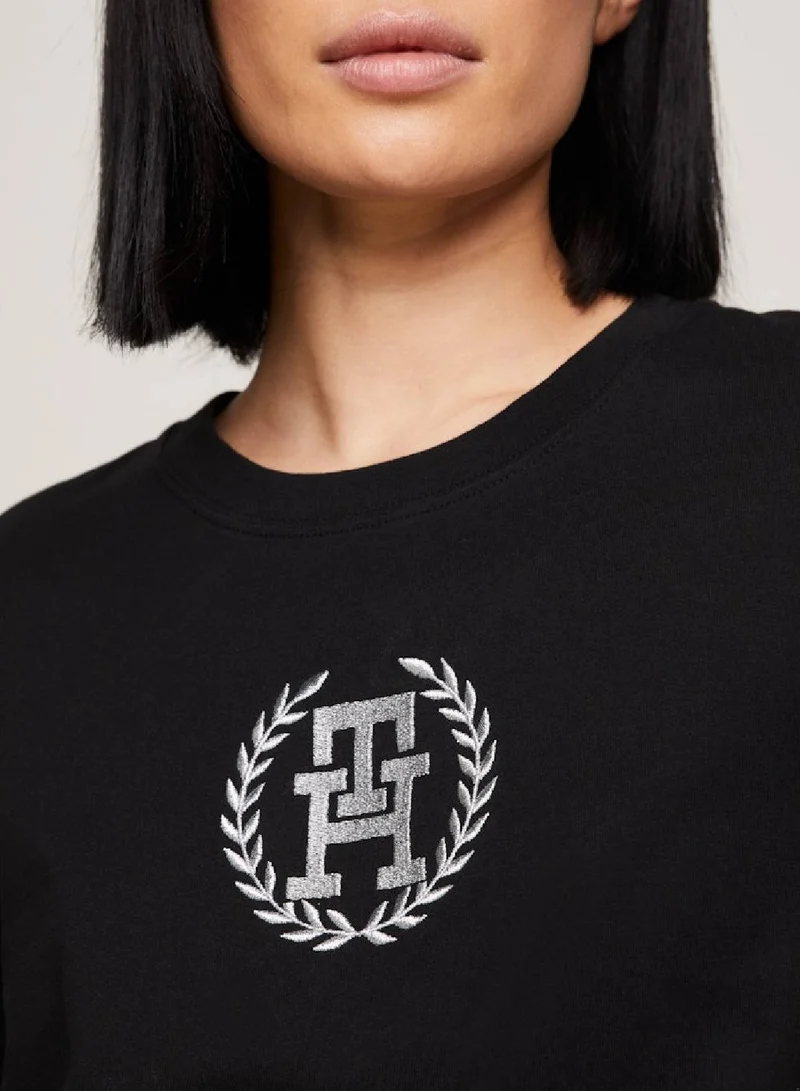 TOMMY HILFIGER Women's Th Monogram Featuring A Crew Neck T-Shirt -  Pure cotton, Black