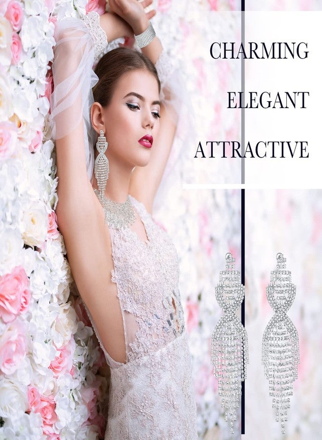 Inbagi 3 Pieces Women Crystal Jewelry Set Rhinestone Choker Includes Bridal Wedding Necklace Crystal Silver Stackable Stretch Bracelets and Teardrop Long Tassels Dangle Earrings Accessories for Women - Image 5