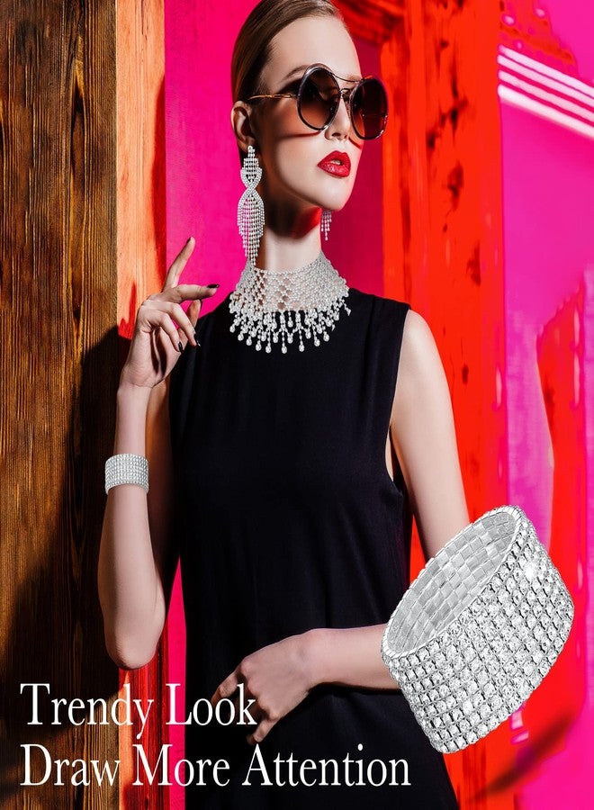 Inbagi 3 Pieces Women Crystal Jewelry Set Rhinestone Choker Includes Bridal Wedding Necklace Crystal Silver Stackable Stretch Bracelets and Teardrop Long Tassels Dangle Earrings Accessories for Women - Image 4