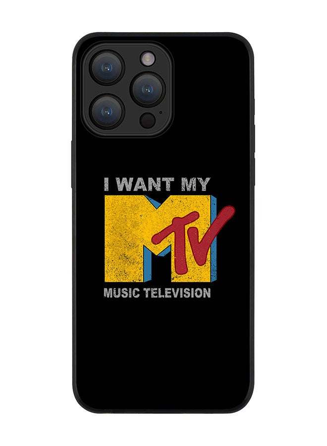 Stylizedd Cover for iPhone 15 Pro Case Rugged Black Slim fit Soft Flexible Anti Drop TPU Gel Thin Protective Phone Cases - I want my mtv - Image 1