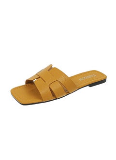 Womens Flat Sandals 2023 Summer New Style Korean Version Woven One-Row Beach Slippers Rubber Sole Adults From China Mainland Yellow