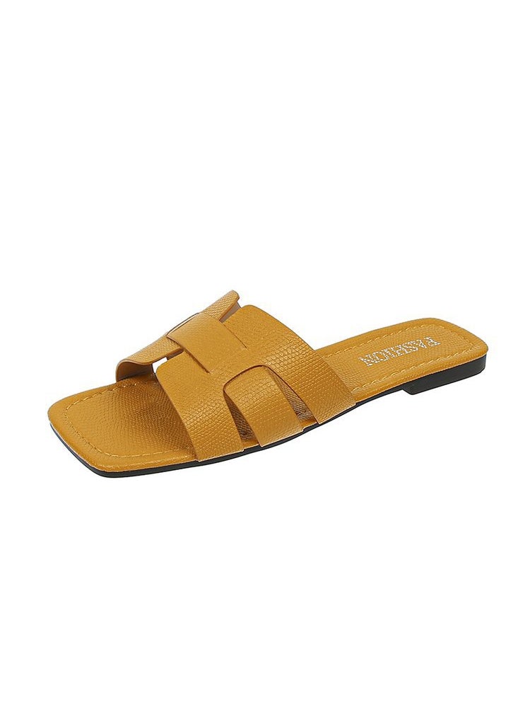 Generic - Womens Flat Sandals 2023 Summer New Style Korean Version Woven One-Row Beach Slippers Rubber Sole Adults From China Mainland Yellow - Image 1