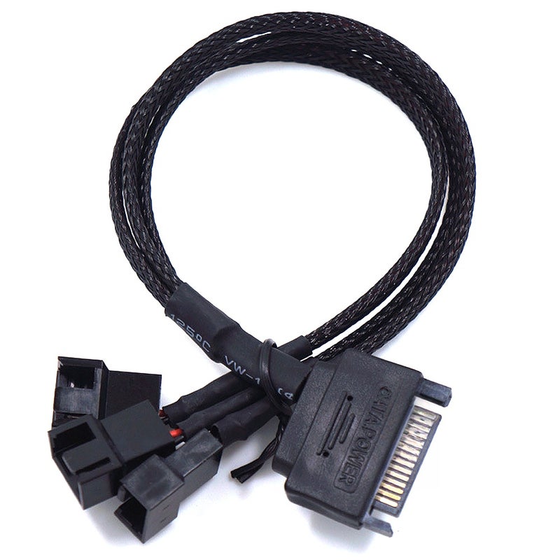 كابل مروحة كمبيوتر من SATA إلى 4PIN مناسب لـ 3pin/4PIN واجهة 1*SATA و 4*4PIN مادة PVC كابل توسيع يسمح لربع مروحات بمشاركة منفذ واحد - Image 1