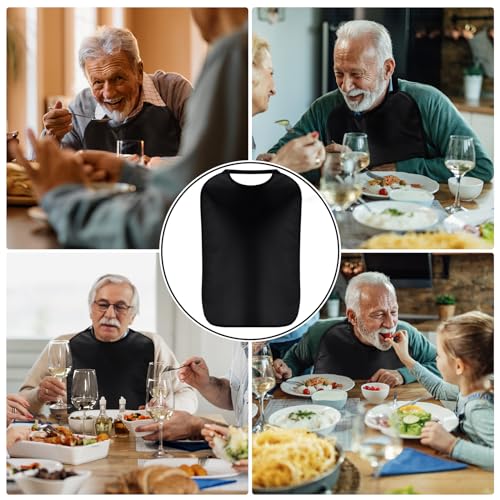 Twistover 1pcs Double Layer Stretchable Adult Bibs with Crumb Catcher Waterproof Washable Clothing Protector Adult Bibs for Eating (Pure,Black) - Image 5