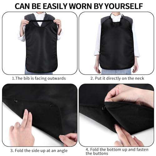 Twistover 1pcs Double Layer Stretchable Adult Bibs with Crumb Catcher Waterproof Washable Clothing Protector Adult Bibs for Eating (Pure,Black) - Image 3