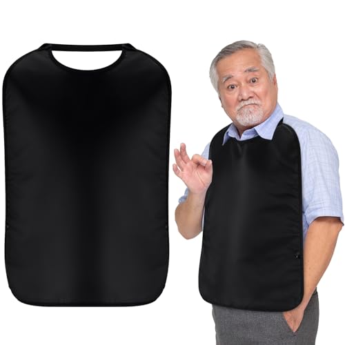 Twistover 1pcs Double Layer Stretchable Adult Bibs with Crumb Catcher Waterproof Washable Clothing Protector Adult Bibs for Eating (Pure,Black) - Image 1