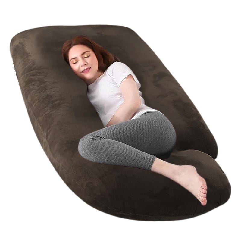 Maatrikaa JShaped Pregnancy Pillow Full Body Support for Pregnant Women with Removable Cover Coffee - Image 1