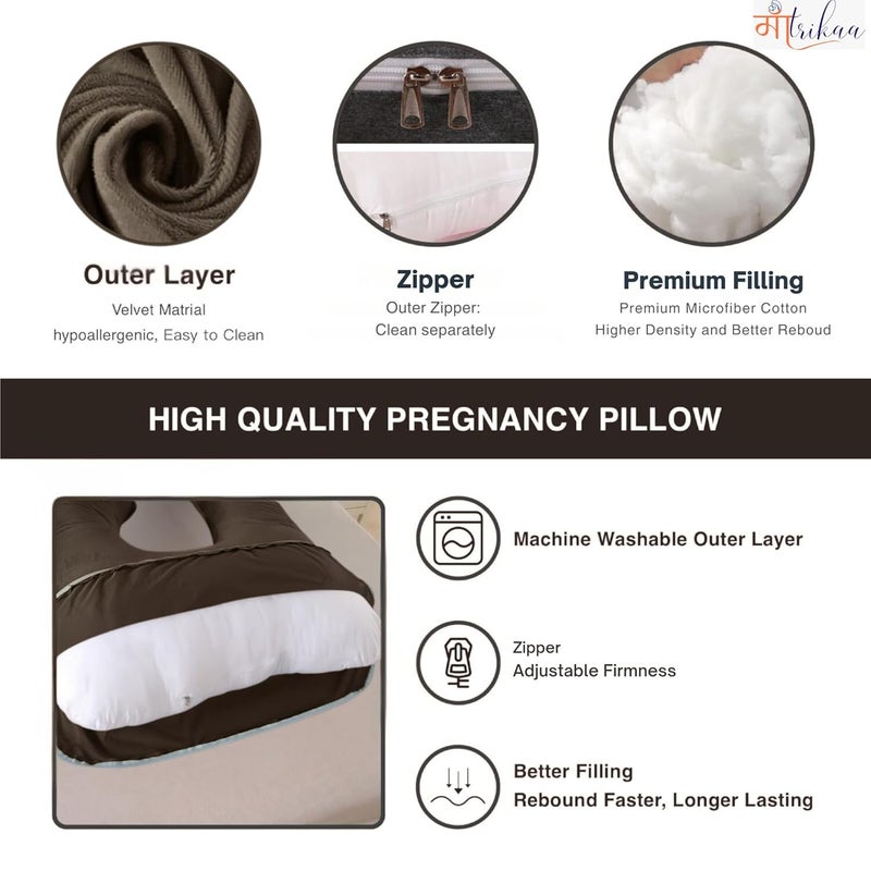 Maatrikaa JShaped Pregnancy Pillow Full Body Support for Pregnant Women with Removable Cover Coffee - Image 5
