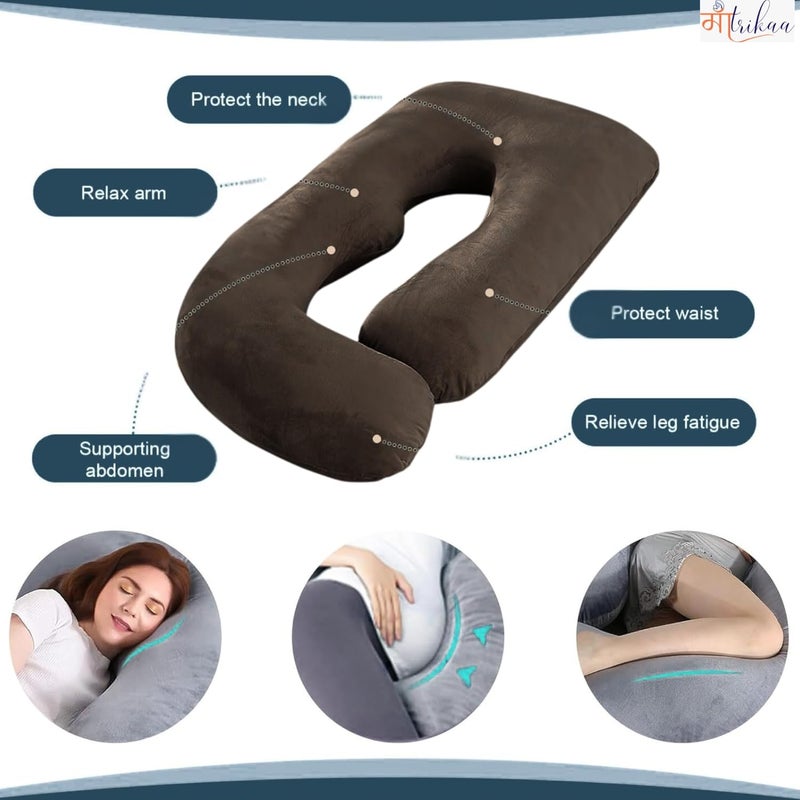 Maatrikaa JShaped Pregnancy Pillow Full Body Support for Pregnant Women with Removable Cover Coffee - Image 2
