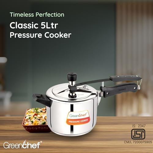 Greenchef Stainless Steel Inner lid pressure cooker 5 litre – Classic, ISI certified, Induction and Gas compatible, Glossy Finish, Triply bottom, 5Year warranty - Image 4