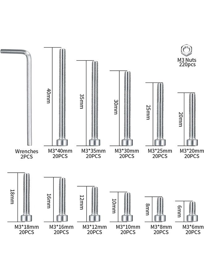 MVAQKLM  440Pcs M3 Screw Assortment with Nuts, Hex Socket Head Cap Screws Washers Kit, Metric Bolts and Nuts Kit, Stainless Steel Machine Screws Assortment, Fully Threaded Hex Nuts - Image 4
