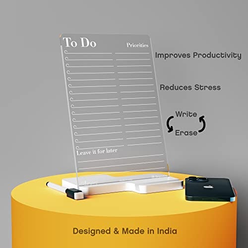 3 Lines Clarity+ 'To-Do Priorities' Acrylic Board for Desk (24x16 CM)| Best Planner & Organiser | White Acrylic Base With Slot for Phone| With 2 Markers & Cleaning Fabric |Regular Size - Image 4