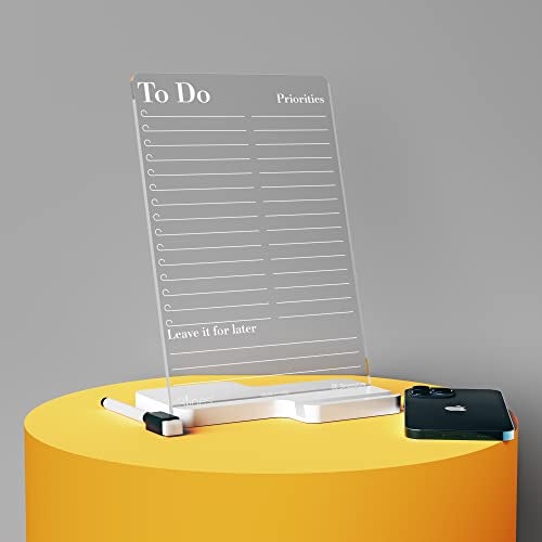 3 Lines Clarity+ 'To-Do Priorities' Acrylic Board for Desk (24x16 CM)| Best Planner & Organiser | White Acrylic Base With Slot for Phone| With 2 Markers & Cleaning Fabric |Regular Size - Image 1