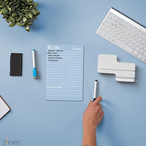 3 Lines Clarity+ 'To-Do Priorities' Acrylic Board for Desk (24x16 CM)| Best Planner & Organiser | White Acrylic Base With Slot for Phone| With 2 Markers & Cleaning Fabric |Regular Size - Image 2