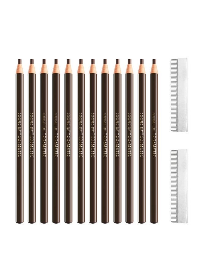 Sumeitang SUMEITANG 12 Pcs Pull Cord Peel-off Dark Brown Eyebrow Pencil，Wooden Hard-core Microblading Eye Brow Pencil For Marking, Filling And Outlining, waterproof and sweat-proof for Professionals & Beginners - Image 1