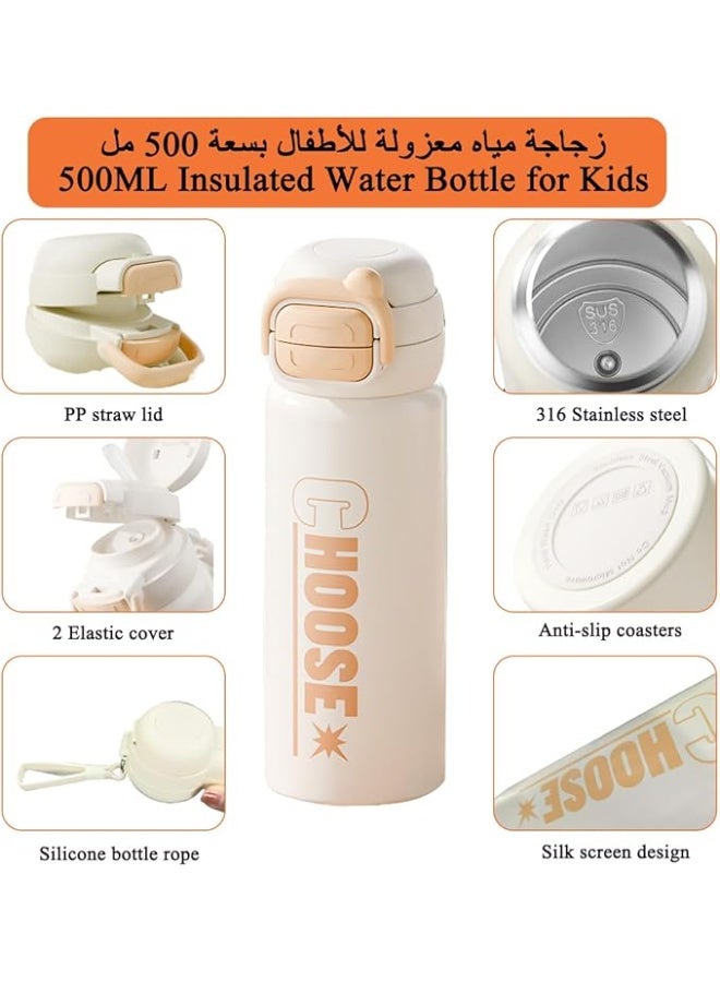 500ML Stainless Steel Insulated Children Water Flask Flex Cap Strap Toddler Vacuum Metal Thermo Bottle for School Sports Travel Keep Cold 6Hrs Hot 16Hrs - Image 3