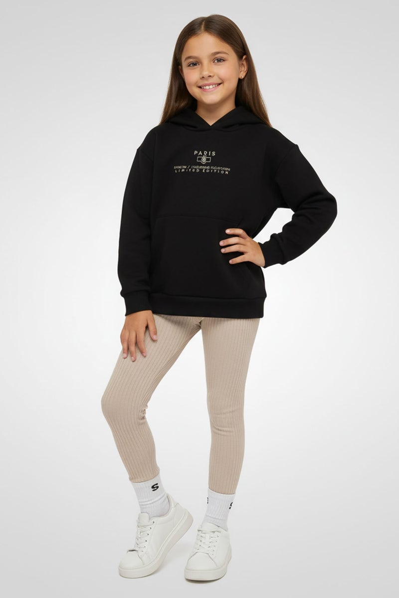 Fudo Kids Girl 3 Pieces Graphic Print Hoodie And Sweatpants With 1 Pair Socks, Multicolor - Image 1