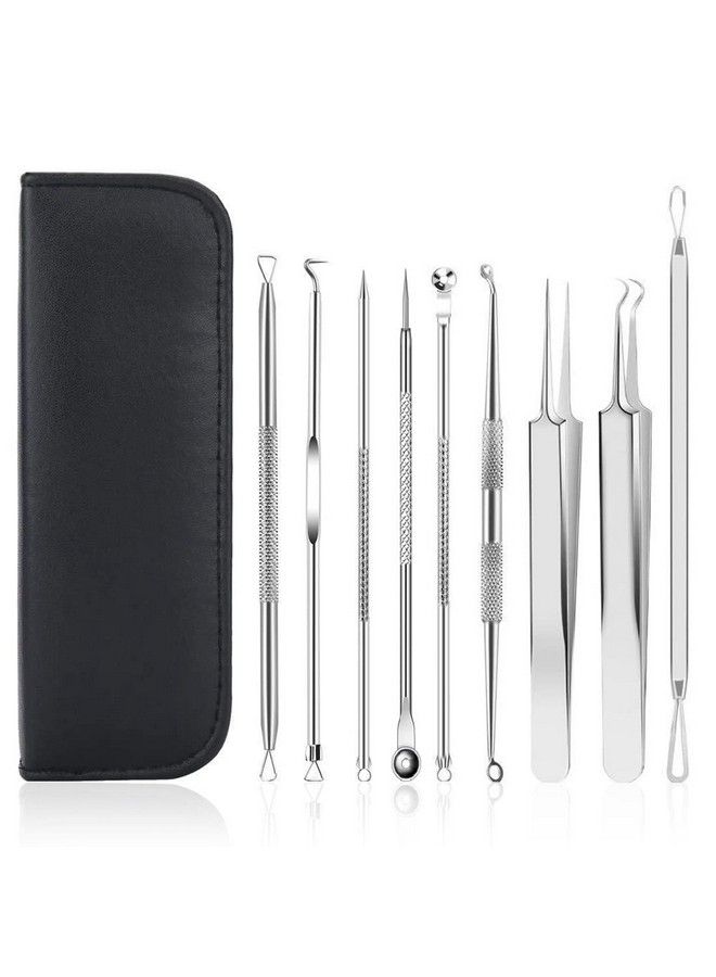 maycreate 9Pcs Blackhead Remover Tools Stainless Steel Blackhead Pimple Blemish Extractor/Remover Tool With Tweezers Professional Acne Remove Tools - Image 1