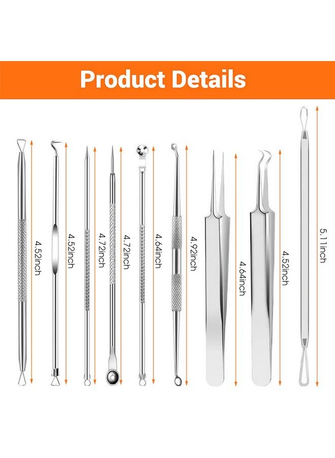 maycreate 9Pcs Blackhead Remover Tools Stainless Steel Blackhead Pimple Blemish Extractor/Remover Tool With Tweezers Professional Acne Remove Tools - Image 3