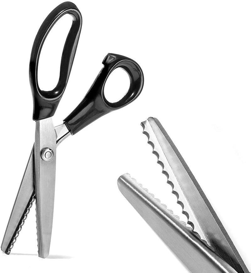 Pinking Shears Stainless Steel Dressmaking Scissors Serrated and Scalloped Blades Professional Sewing Craft Cut Tailor ZigZag Tool Fabric Decoration Comfort Grip Soft Handheld Scalloped 5mm