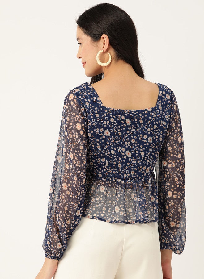 Rue Collection بلوزة بيلبوم مزخرفة بالأزهار للنساء - Image 4