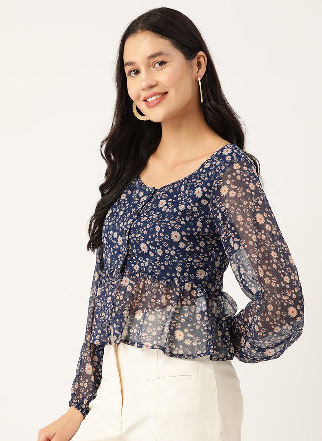 Rue Collection بلوزة بيلبوم مزخرفة بالأزهار للنساء - Image 3