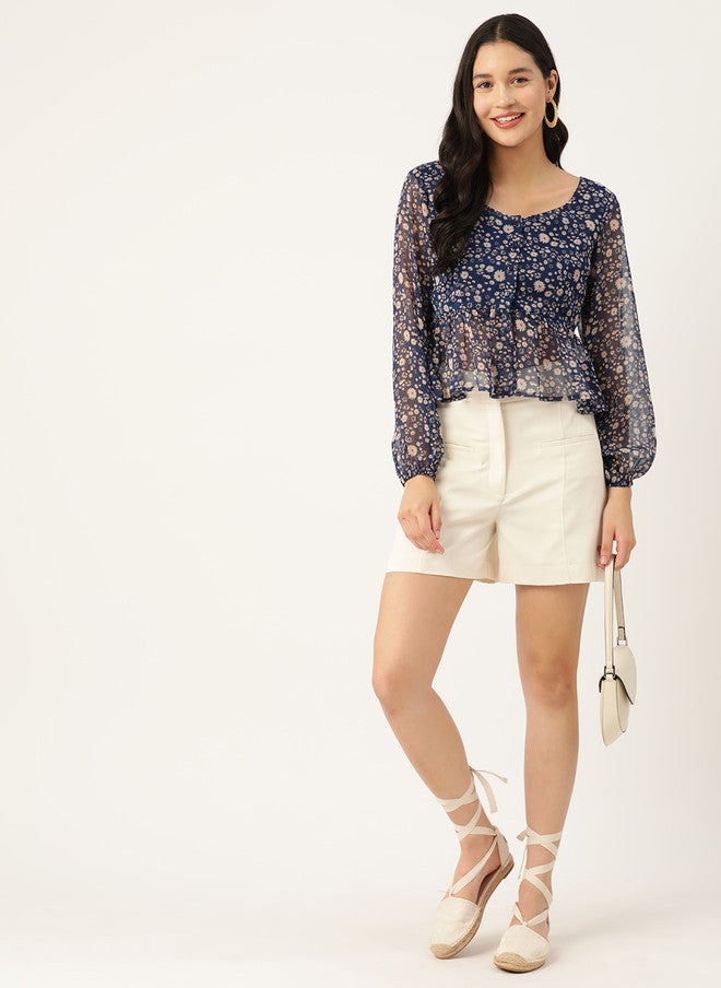 Rue Collection بلوزة بيلبوم مزخرفة بالأزهار للنساء - Image 5