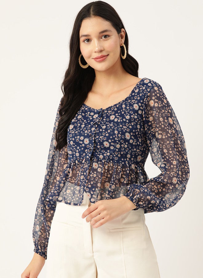 Rue Collection بلوزة بيلبوم مزخرفة بالأزهار للنساء - Image 1