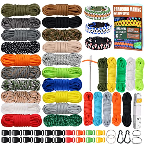 WEREWOLVES 550 Paracord - 4MM & 2MM Micro Paracord Combo Crafting Kits with Instructions Book, Bracelet Accessories (Forest) - Image 1