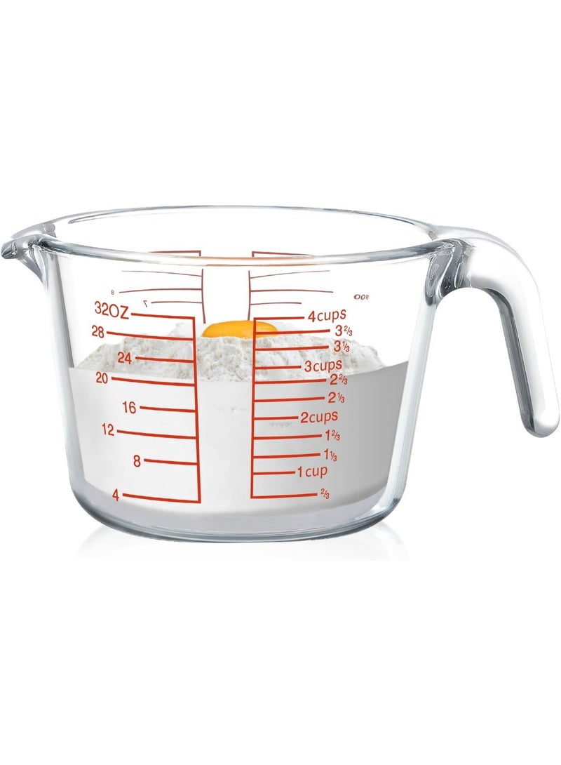 KITCHENOO High Quality Borosilicate Glass Measuring Cup 4 Cups, Glass Measuring Cup with Multiple Scales, Easy to Read (4 Cups 1000ml) - Image 1