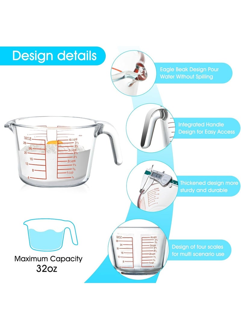 KITCHENOO High Quality Borosilicate Glass Measuring Cup 4 Cups, Glass Measuring Cup with Multiple Scales, Easy to Read (4 Cups 1000ml) - Image 2