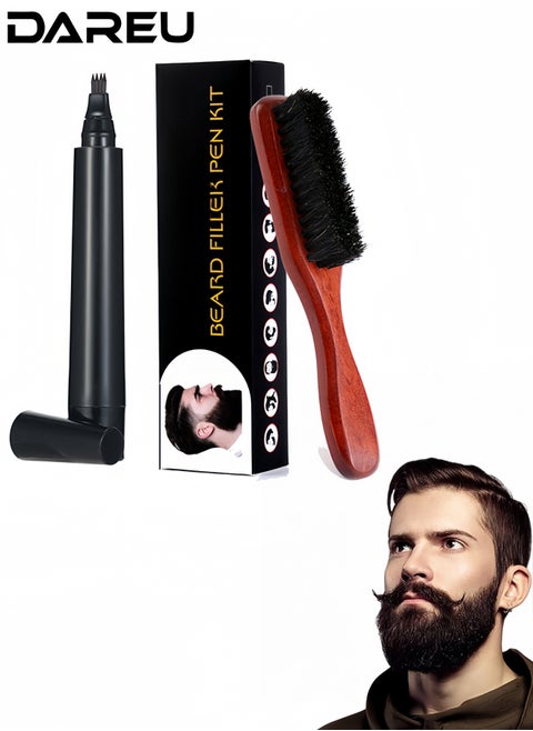 Beard Pencil Filler Kit for Men – Waterproof Beard Pen with Brush for Long-Lasting Coverage and Natural Look