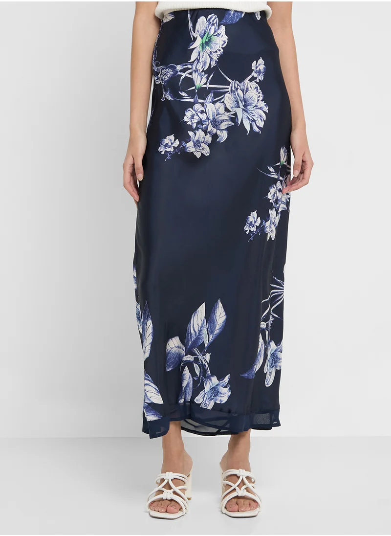 Ginger Satin A Line Floral Skirt