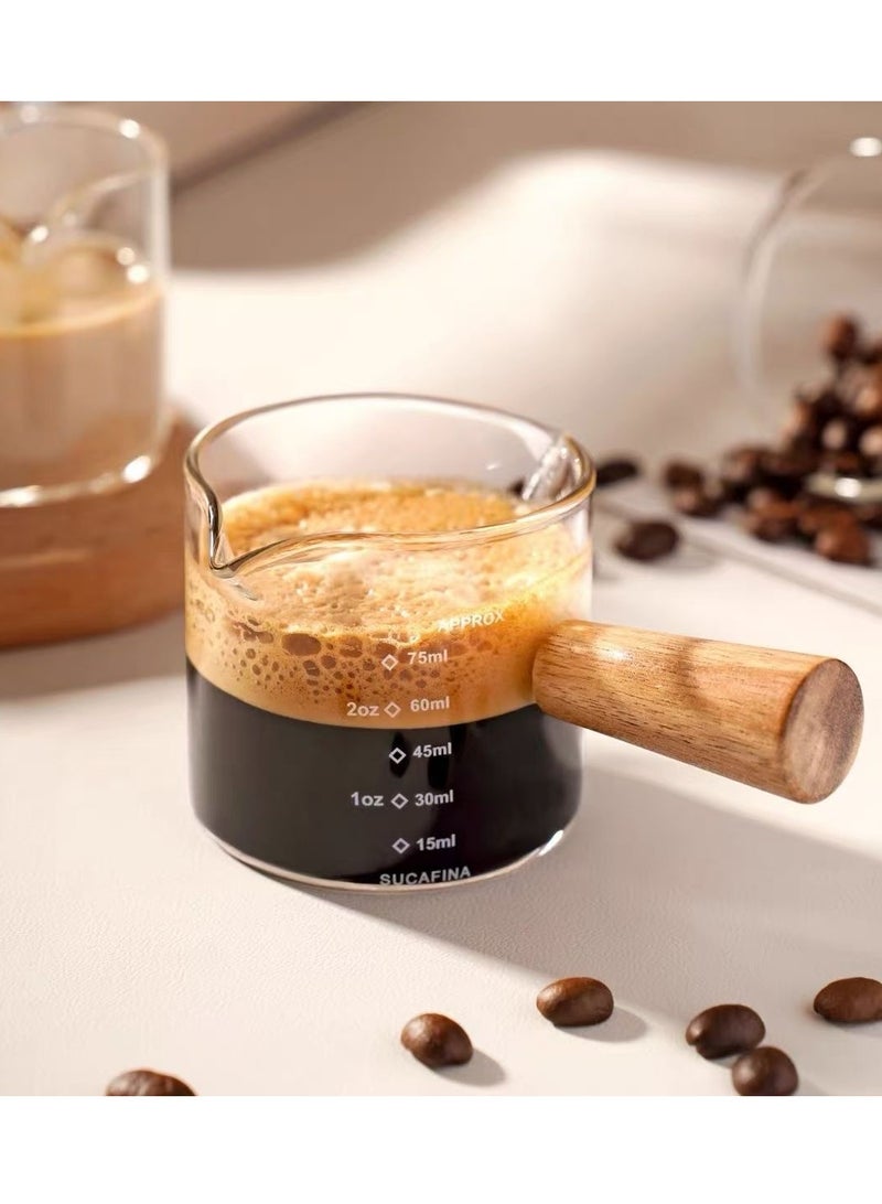 Glass cup, small milk jug with scale, measuring cup, espresso cup, portable wooden handle small milk can, extraction ounce cup  - Image 1