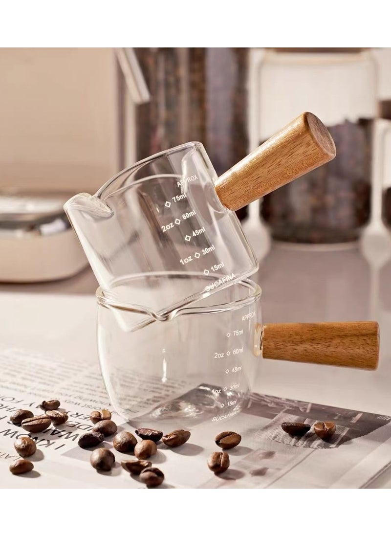 Glass cup, small milk jug with scale, measuring cup, espresso cup, portable wooden handle small milk can, extraction ounce cup  - Image 2