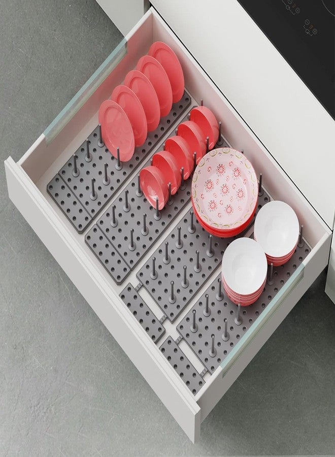 M-Ved Adjustable Kitchen Storage Organizer Rack, Grey, Food Container Lid Holder, Expandable Dish Drying Stand - Image 5