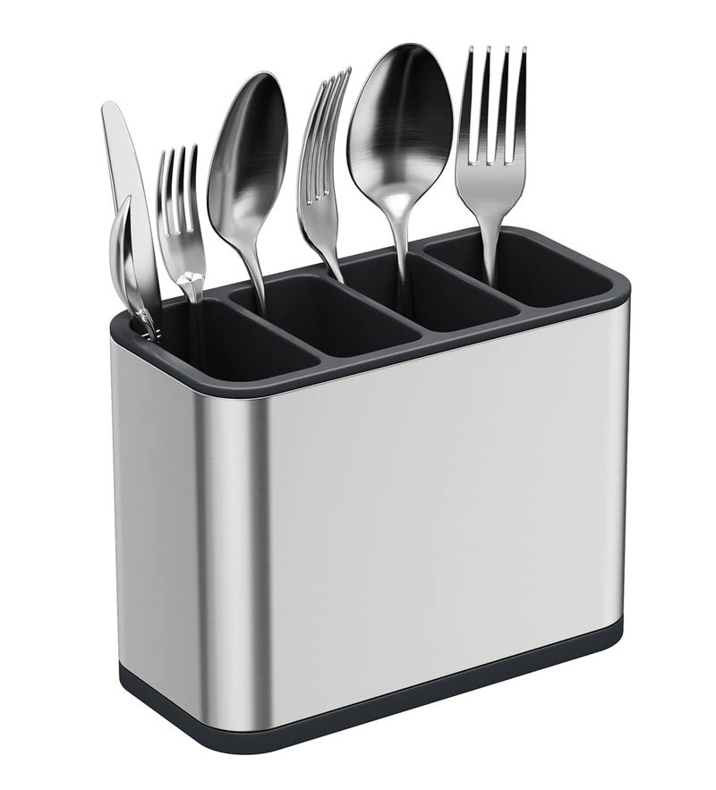 XBEY Stainless Steel Kitchen Countertop Holder for Spoons Forks Butterknife Knife Spatula Caddy Utensil Caddy Spoon Holder with 4 Divided Compartments - Image 1