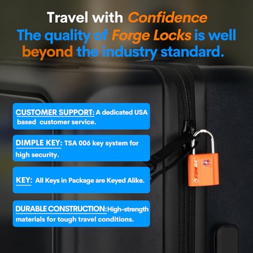 Forge Small TSA Approved Luggage Locks: Ultra Secure Dimple Key Travel Locks Alloy Body. for Luggage, Travel Cases, Backpacks, Orange 4 Pack. - Image 4