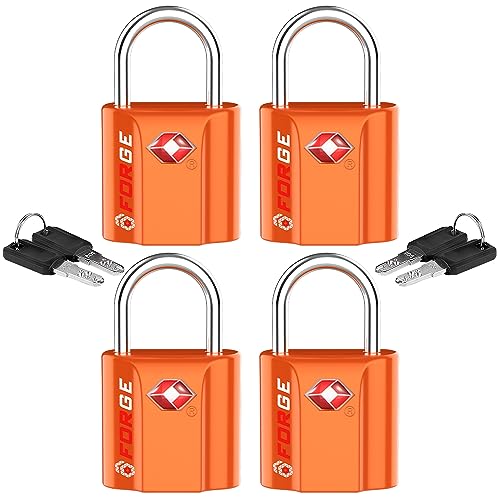 Forge Small TSA Approved Luggage Locks: Ultra Secure Dimple Key Travel Locks Alloy Body. for Luggage, Travel Cases, Backpacks, Orange 4 Pack. - Image 1