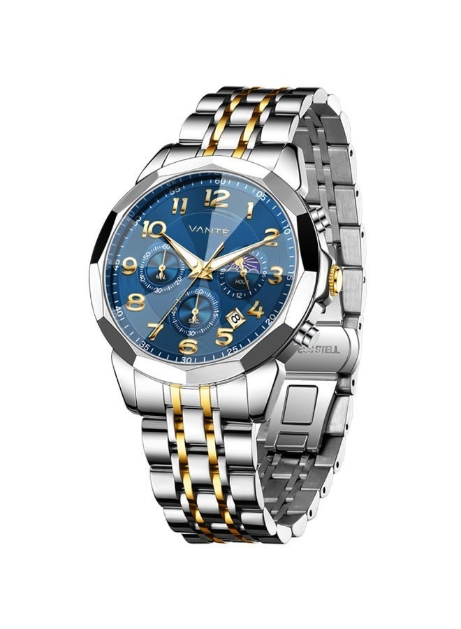 VOGUE VENUE VANTE Series Men's Luxury Blue Dial Chronograph Watch - Two-Tone Stainless Steel, Luminous & Waterproof with Moon Phase by VOGUE VENUE - VNT001 - Image 5