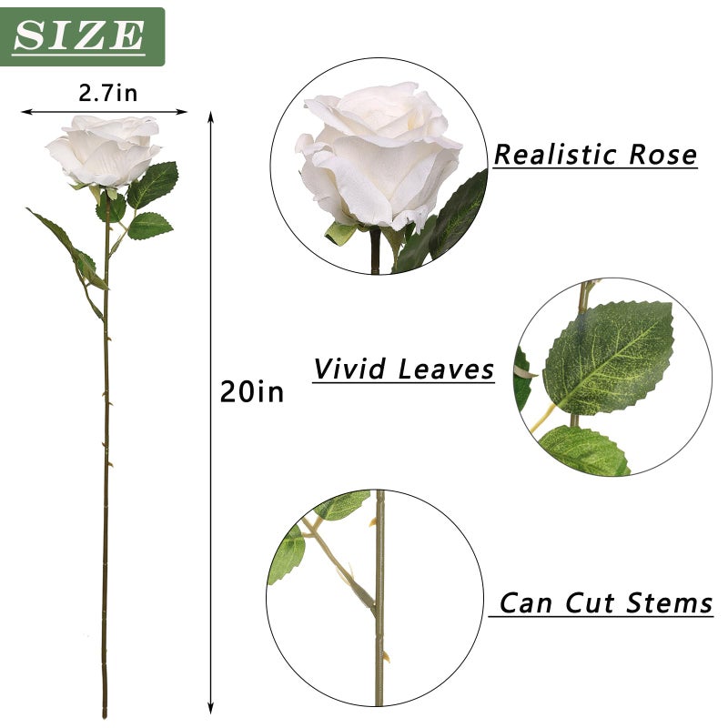 FOTEEWL 60 Pcs Artificial Rose Flower Realistic Faux Silk Roses Stem Fake Roses Bouquet for Flower Arrangement Wedding Centerpieces Party Home Decorations (Beige) - Image 2