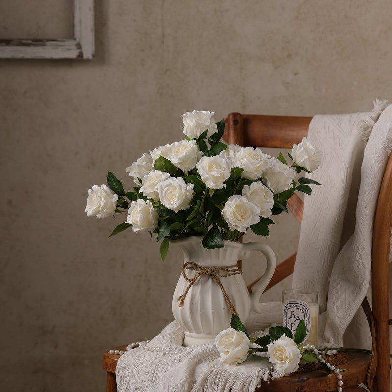 FOTEEWL 60 Pcs Artificial Rose Flower Realistic Faux Silk Roses Stem Fake Roses Bouquet for Flower Arrangement Wedding Centerpieces Party Home Decorations (Beige) - Image 4