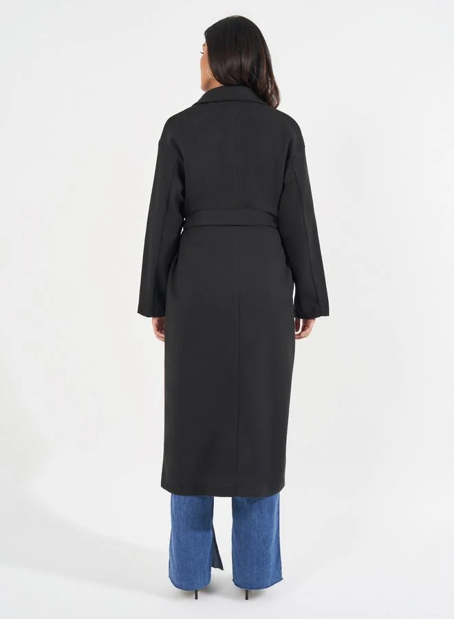 Styli Regular Fit Midi Belted Wool Like Coat